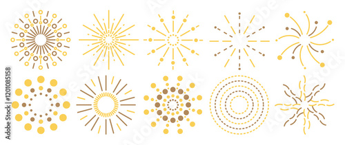 Set of Happy New year firework vector illustration. Collection of light green and dark green fireworks on white background. Suitable for decoration, print, poster, banner, wallpaper, card, cover.