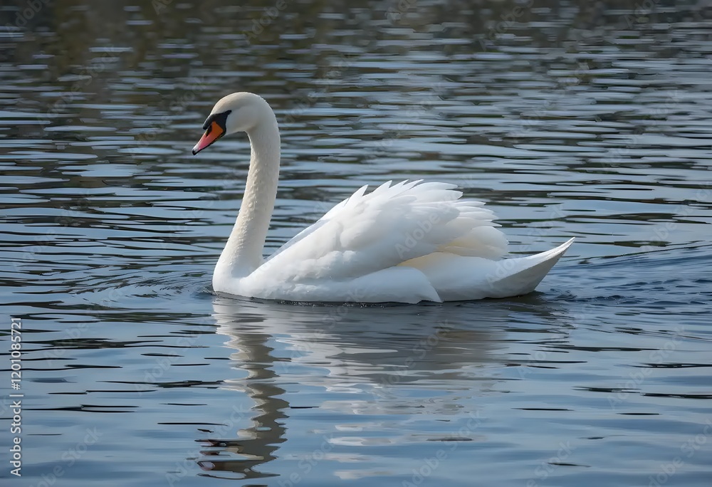 A swan gliding serenely across a tranquil lake A swan gliding serenely across a tranquil lake