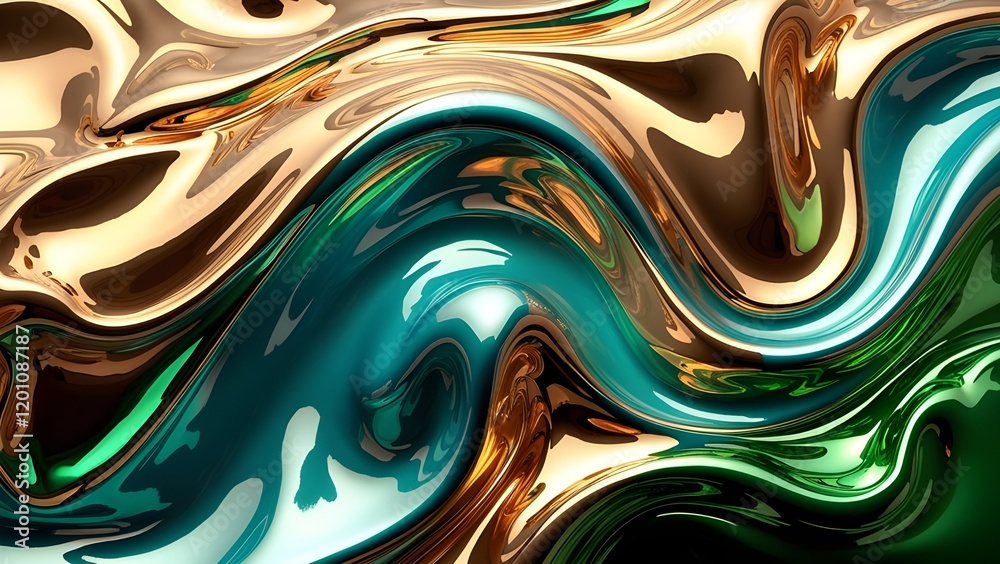AI GENERATE, Dynamic liquid gradient, swirling metallic colors of gold, turquoise, and emerald green effect, abstract texture AI GENERATE, Dynamic liquid gradient, swirling metallic colors of gold, turquoise, and emerald green effect, abstract texture