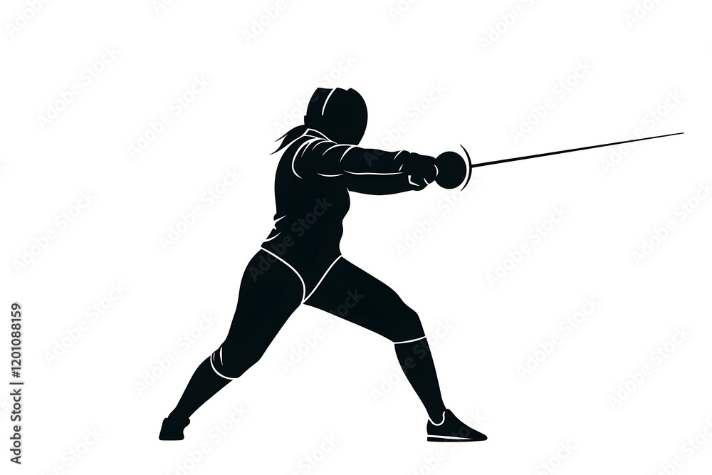 Black silhouette of a fencing sports person. Fencer flat illustration isolated on white background Black silhouette of a fencing sports person. Fencer flat illustration isolated on white background