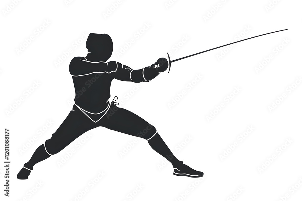 Black silhouette of a fencing sports person. Fencer flat illustration isolated on white background Black silhouette of a fencing sports person. Fencer flat illustration isolated on white background