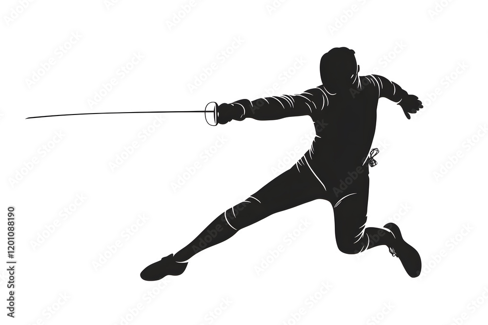 Fototapeta premium Black silhouette of a fencing sports person. Fencer flat illustration isolated on white background