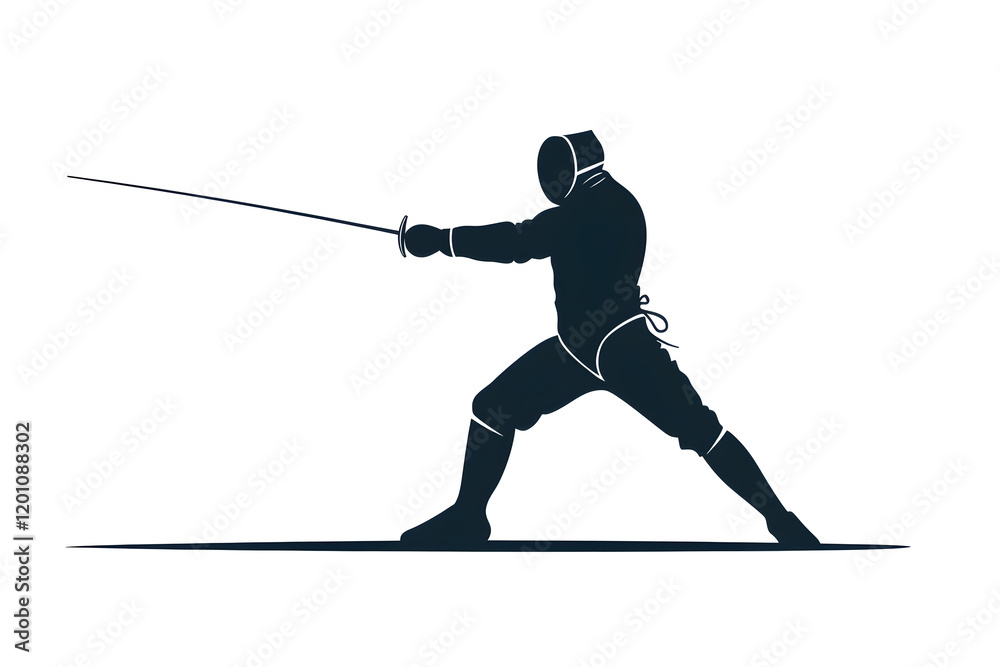 Black silhouette of a fencing sports person. Fencer flat illustration isolated on white background Black silhouette of a fencing sports person. Fencer flat illustration isolated on white background