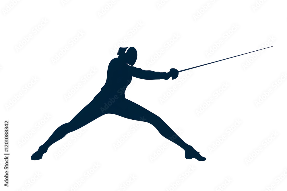 Black silhouette of a fencing sports person. Fencer flat illustration isolated on white background Black silhouette of a fencing sports person. Fencer flat illustration isolated on white background