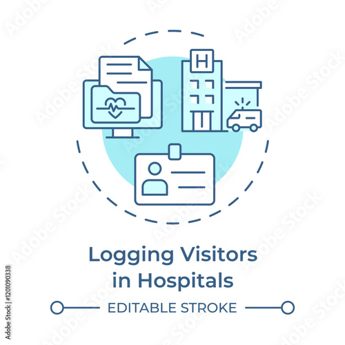 Hospital visitors logging soft blue concept icon. Security measures, safety. Access control. Round shape line illustration. Abstract idea. Graphic design. Easy to use in infographic