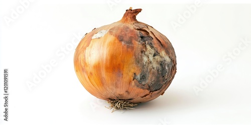 Wallpaper Mural Decayed yellow onion with mold and dried root displayed on a clean white background showcasing textures and colors of deterioration. Torontodigital.ca