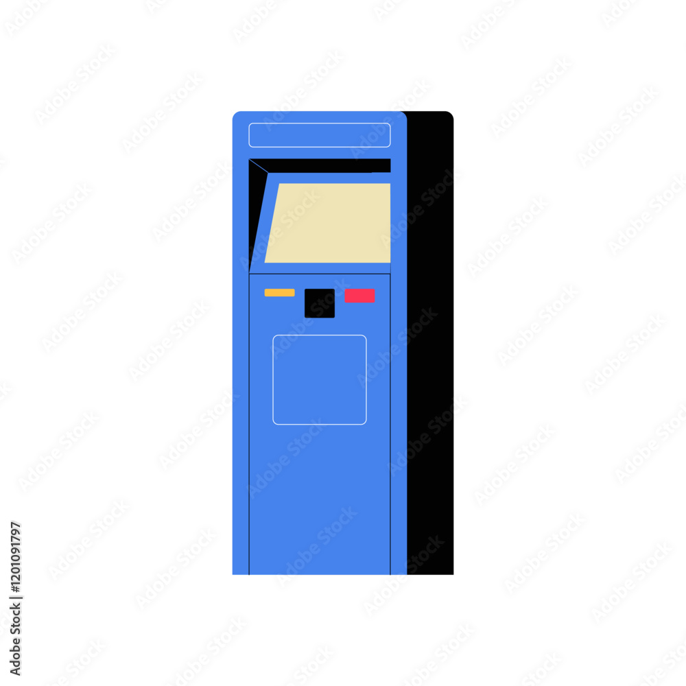 Blue ATM Machine In Flat Vector Illustration Symbolizing Automated Banking Services, Cash Withdrawal, And Digital Transactions, Isolated On White Background Blue ATM Machine In Flat Vector Illustration Symbolizing Automated Banking Services, Cash Withdrawal, And Digital Transactions, Isolated On White Background