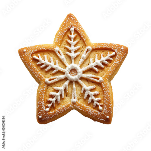 Star-Shaped Cookie with Intricate Cutout Design Isolated on White Background for Festive and Holiday Themes photo