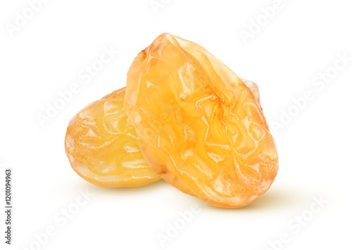 Yellow raisins isolated on white background