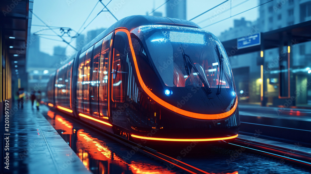 Fototapeta premium A public transportation system with automated surveillance and real-time alert systems to ensure passenger safety and security during travel.