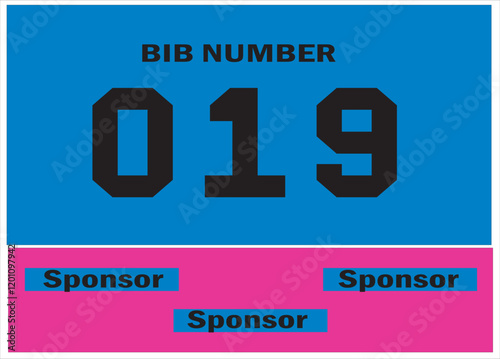 Blue colored marathon number bib isolated on black