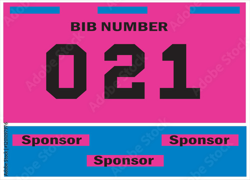 Pink colored marathon number bib isolated on black