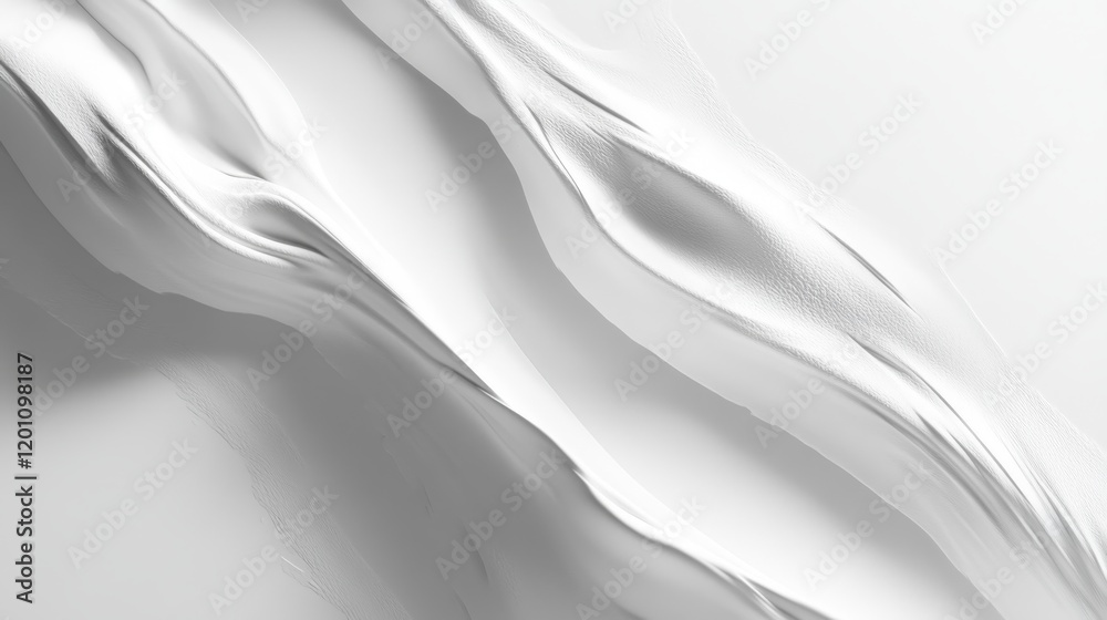 Obraz premium 22.A minimalist composition featuring a smooth, flowing smear of white lotion, accentuated by subtle shadows on a bright white background.