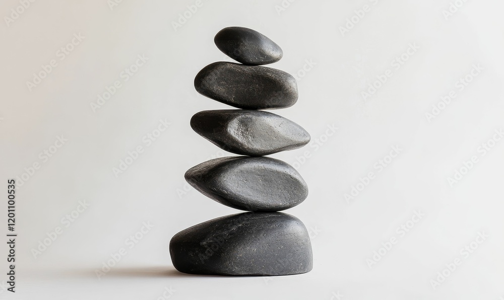 Five dark smooth stones stacked vertically. Five dark smooth stones stacked vertically.