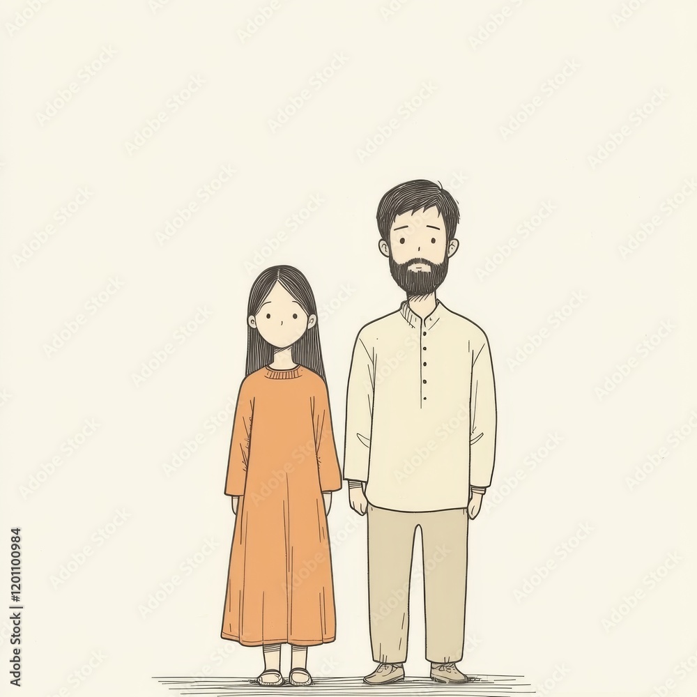 Simple illustration of a man and woman standing together, holding hands. Simple illustration of a man and woman standing together, holding hands.