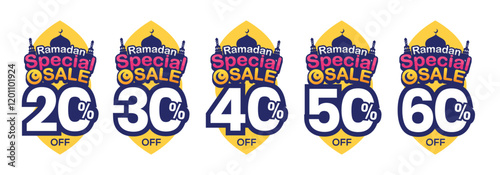 Set of Ramadan Sale badges template. Sale offer price sign in ramadan big sale