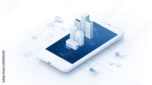 Smartphone showcasing a detailed blueprint of modern architectural building design.