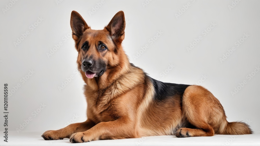Red and black german shepherd dog on grey background Red and black german shepherd dog on grey background