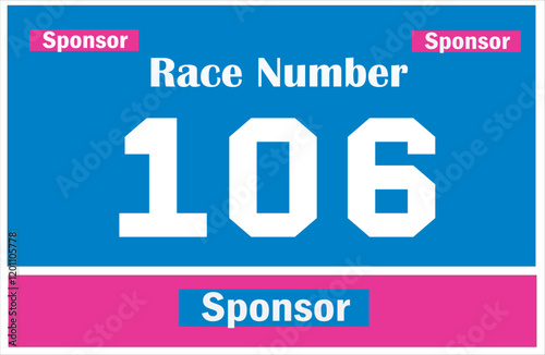 Blue colored marathon number bib isolated on white