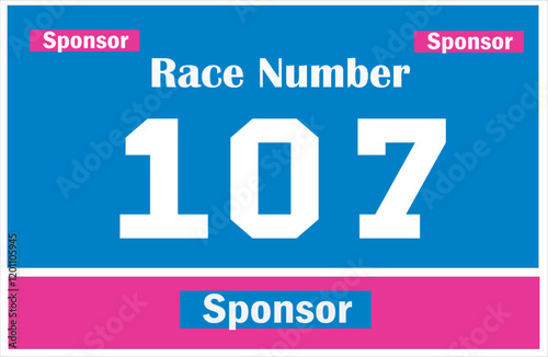 Blue colored marathon number bib isolated on white