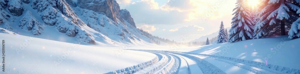 Fototapeta premium Vast expanse of snow, ethereal winter light, geometric shadows, tranquility, pure