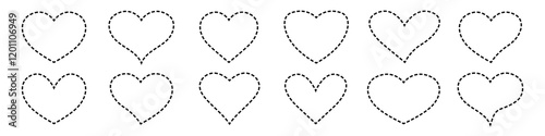 Set of dashed line hearts vector icons