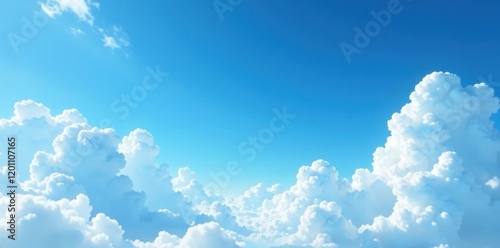Deep blue expanse, scattered soft white cirrus clouds , bright, clouds