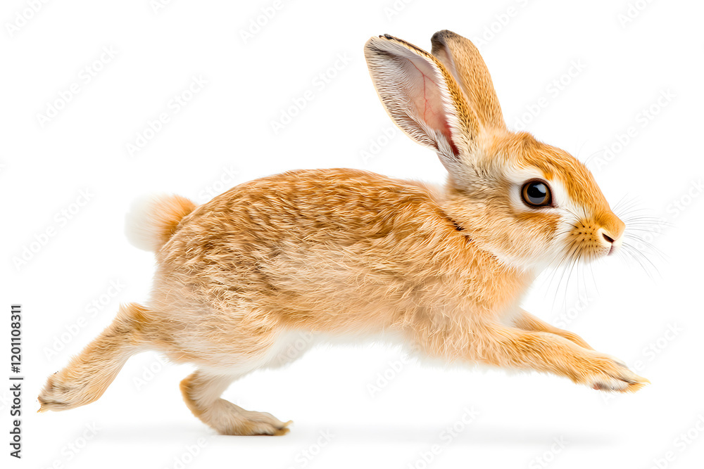Fototapeta premium Wild Hare running isolated on white background