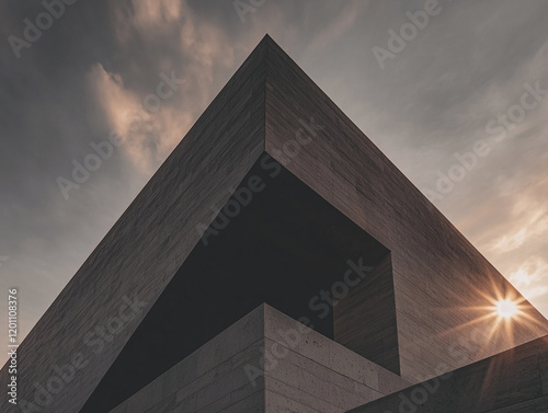 A dramatic angle of a building’s sharp edges and asymmetrical lines