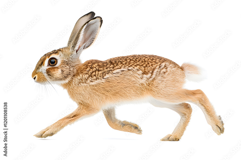 Fototapeta premium Wild Hare running isolated on white background