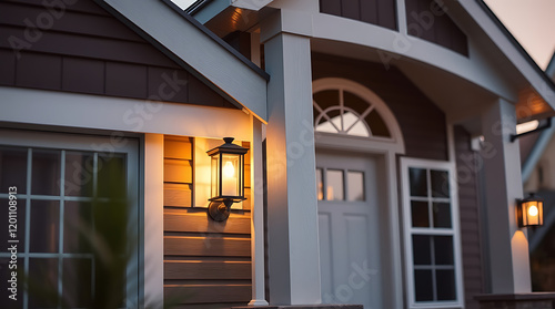 Wallpaper Mural Illuminated Suburban Home Exterior at Dusk: Captivating Architectural Design and Warm Lighting Torontodigital.ca
