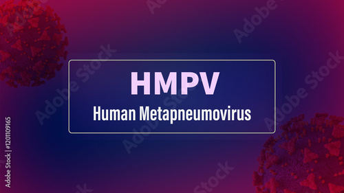 HMPV Human metapneumovirus molecular illustration with covid virus visuals and respiratory disease awareness, HMPV typography illustration 