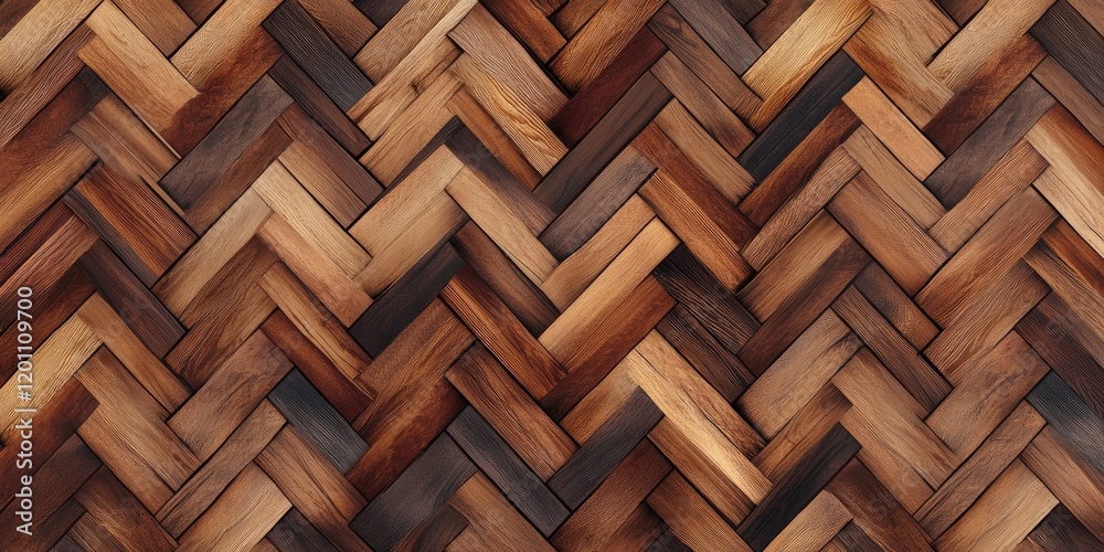 Seamless parquet wood flooring with herringbone pattern showcasing rich brown tones and varying wood textures in an intricate design. Seamless parquet wood flooring with herringbone pattern showcasing rich brown tones and varying wood textures in an intricate design.