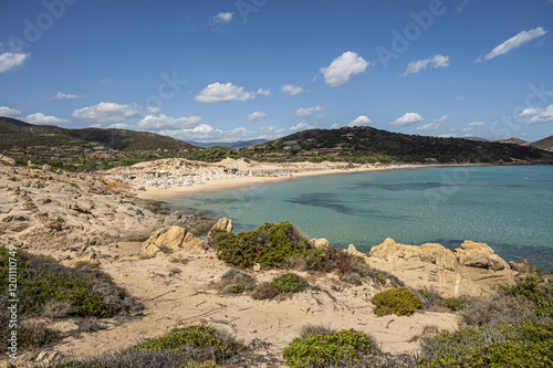 Beautiful beach in Chia, in Southern Sardinia, with white sand and transparent and turquoise water