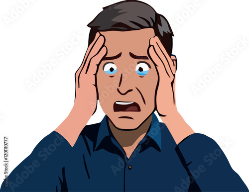 Distraught businessman crying and holding head in despair