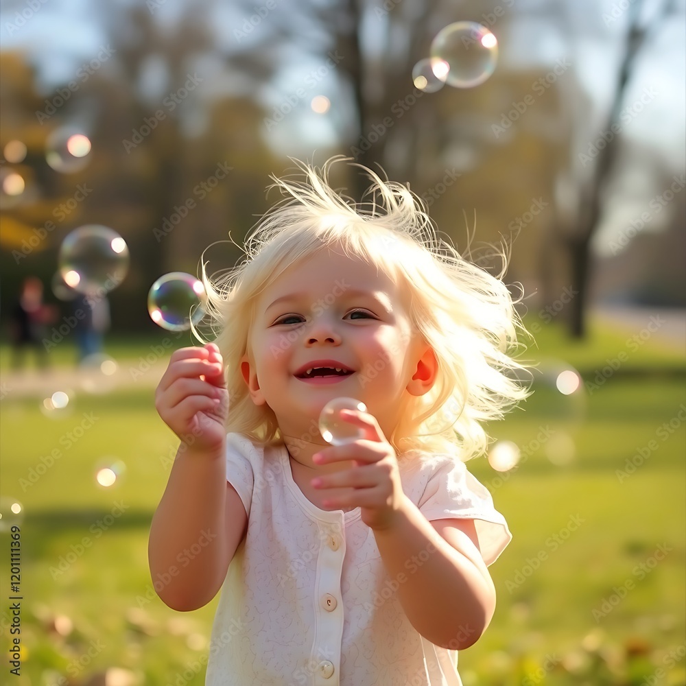A joyful child playing with bubbles in a sunlit park, exuding happiness and innocence.
A joyful child playing with bubbles in a sunlit park, exuding happiness and innocence.