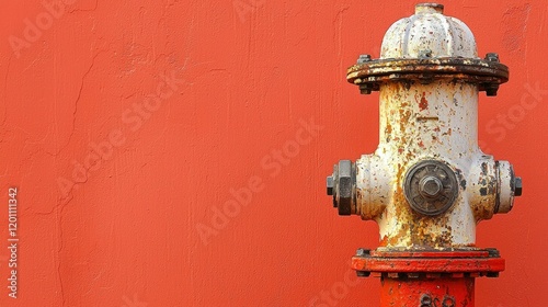 Rusty fire hydrant against orange wall photo