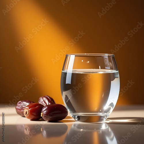 ramadan kareem iftar ,sehar time. dates with glass of water.  photo