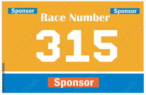 Yellow colored marathon number bib isolated on white