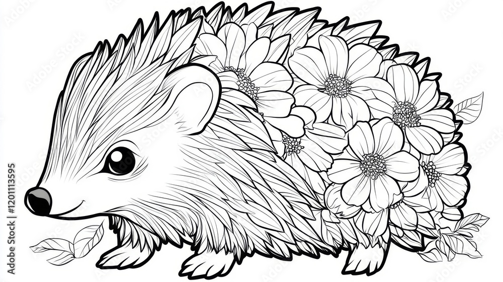 Fototapeta premium Adorable Hedgehog Adorned With Delicate Flowers
