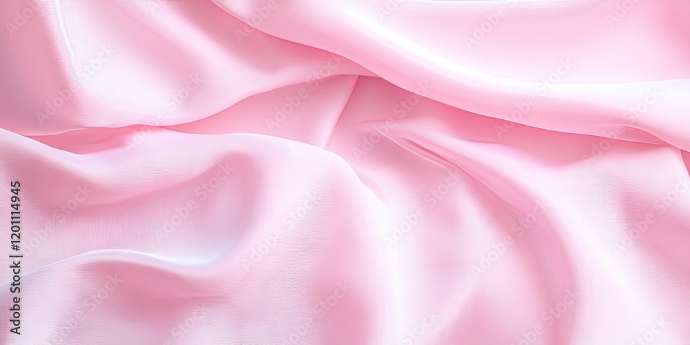 Obraz premium Soft pastel pink fabric background with smooth texture and subtle sheen viewed from above, ample copy space, gentle folds and drapes visible.