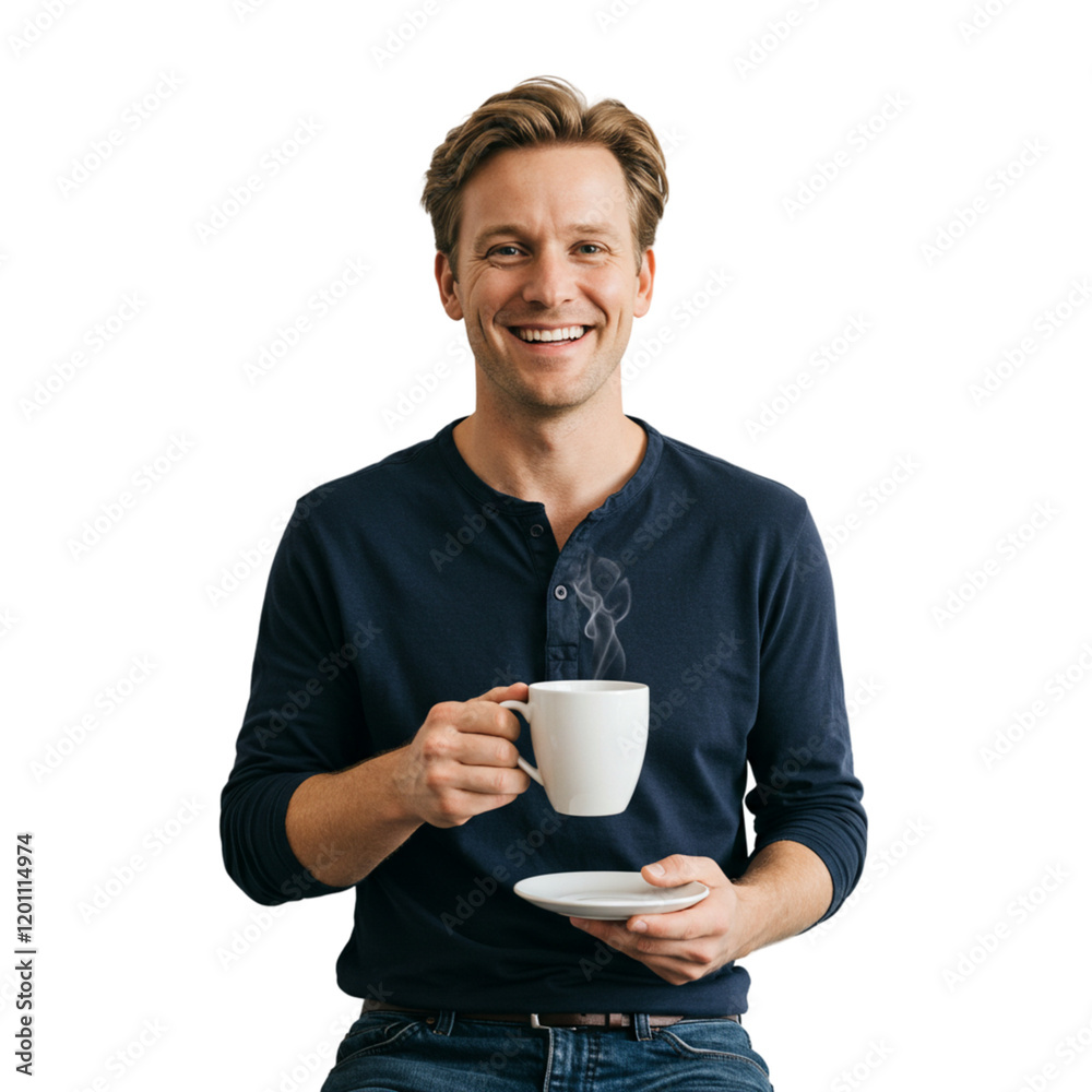 Smiling Man Enjoying Hot Drink Coffee Mug Warm Beverage Tea Cup Male Calm Happy Happy White Casual Smiling Man Enjoying Hot Drink Coffee Mug Warm Beverage Tea Cup Male Calm Happy Happy White Casual
