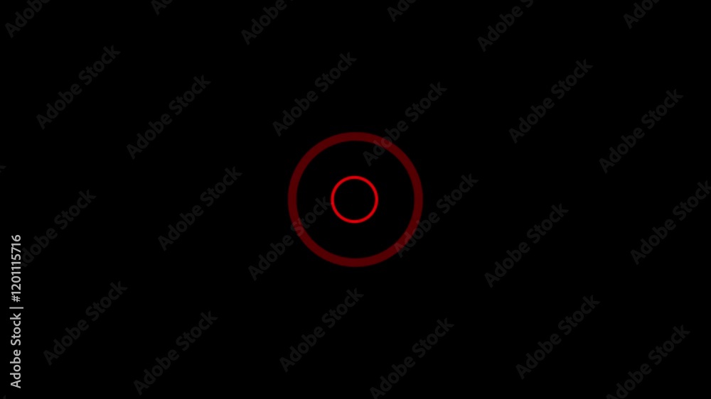 Red circle blinking animation on black background. 4k video.