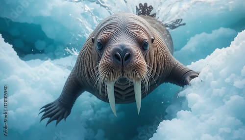Majestic Walrus Emerging From Arctic Ice