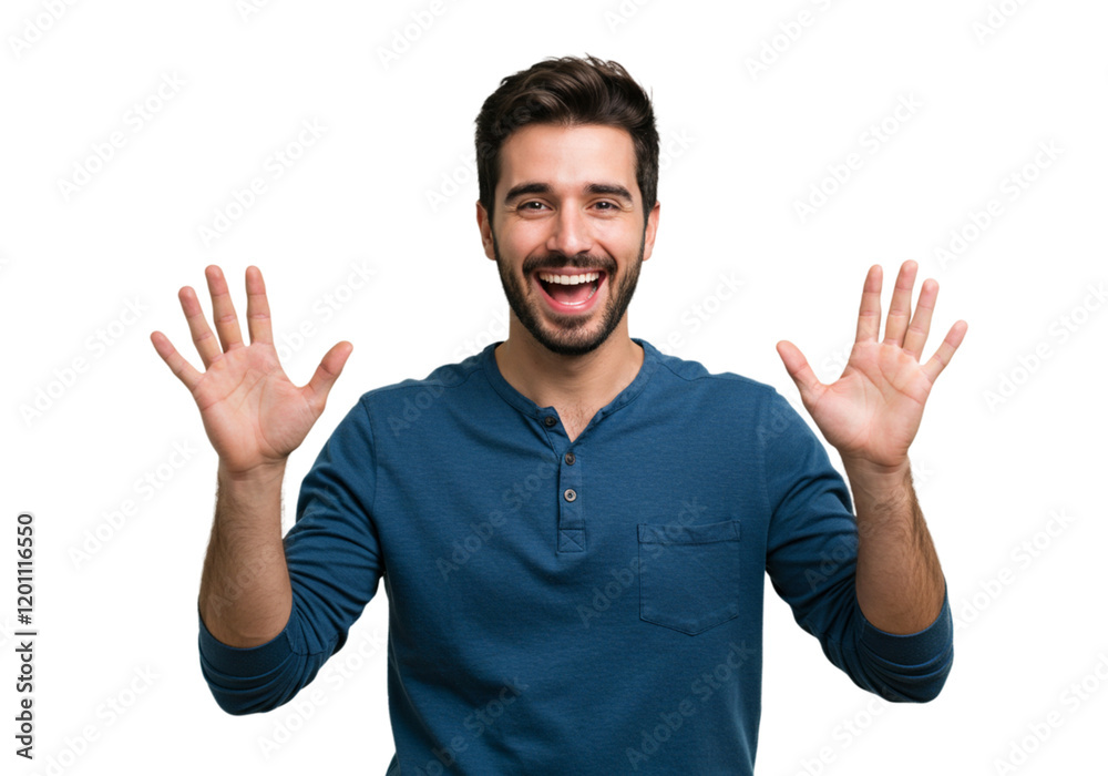 Happy Man Showing Ten Fingers Excited Gesture Studio Shot Male Hands Model Human Black Image Person 