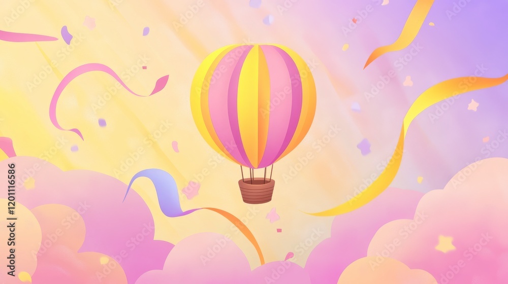 Obraz premium A Whimsical Hot Air Balloon Floating in a Pastel Dreamy Sky