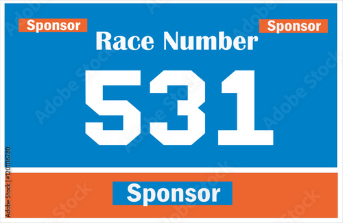 Blue colored marathon number bib isolated on white