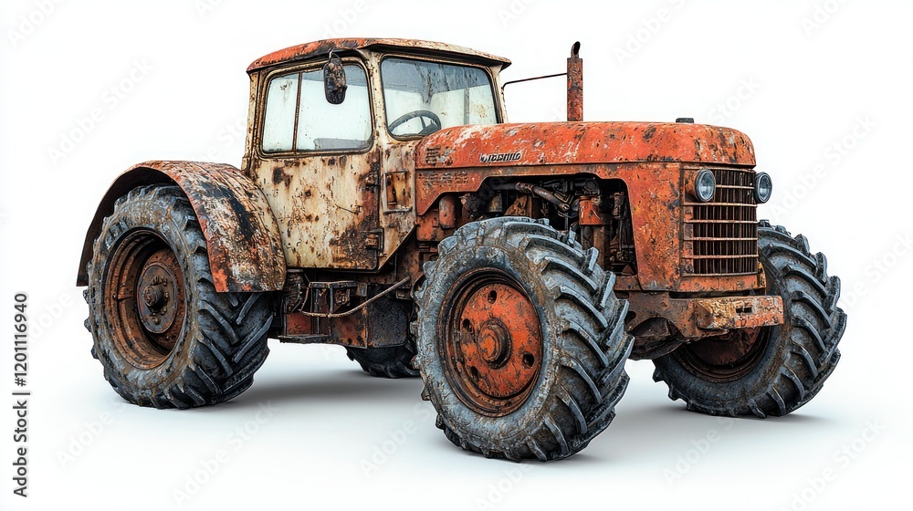 Rusty tractor, studio shot, isolated, agriculture, decay Rusty tractor, studio shot, isolated, agriculture, decay