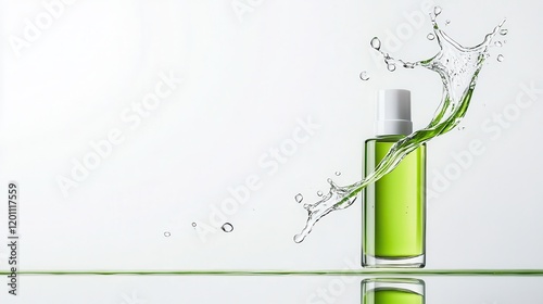 Wallpaper Mural Organic aloe vera for skin healing. Green liquid splashes from a glass bottle on a white background. Torontodigital.ca