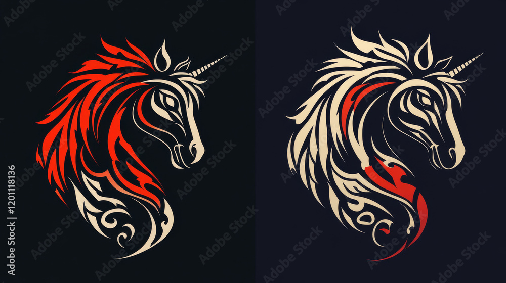 Fototapeta premium Racing horse stallion logo in tribal style for tattoo design. Vector version also available in gallery